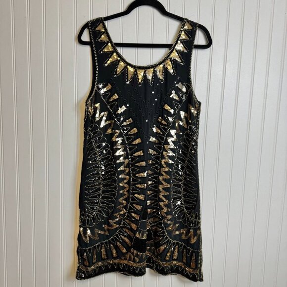 Verty Black Heavily Sequined Sleeveless Shift Dress G38 - Picture 1 of 6